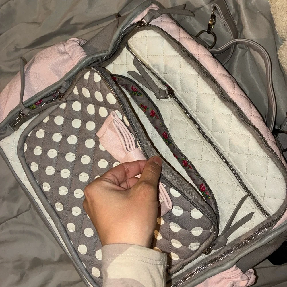 Betsey Johnson Pink and White Quilted Baby Bag
